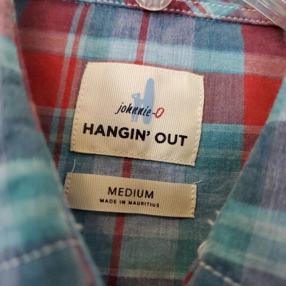 Johnnie O Hangin Out Mens M Plaid Button Up Shirt Short Sleeve Cotton JMWS4420 - Picture 5 of 16